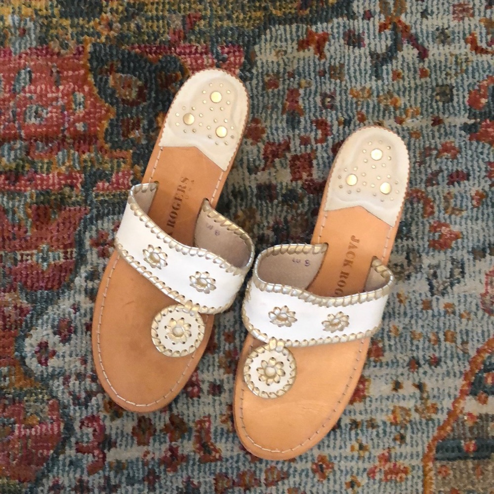 Jack Rogers USA white & platinum low wedge sandals